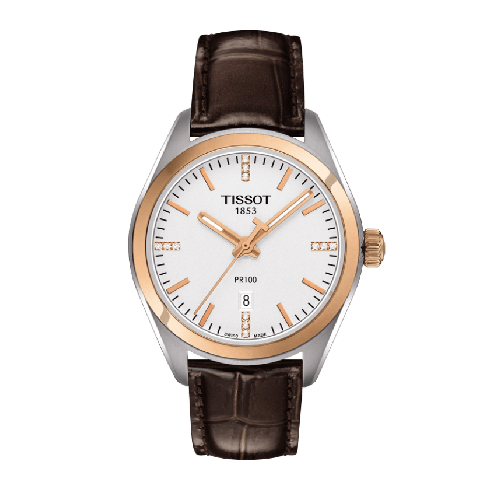 Tissot PR100 Silver Dial Brown Leather Ladies Watch T1012102603600
