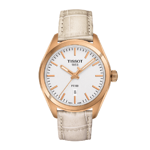 Tissot PR100 Silver Dial White Leather Ladies Watch T1012103603100