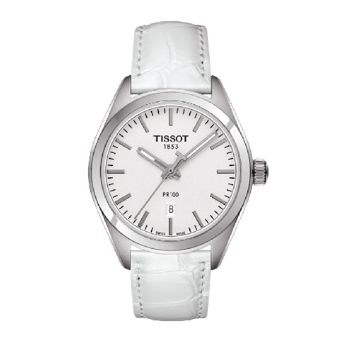 Tissot PR100 White Dial White Leather Ladies Watch T1012101603100