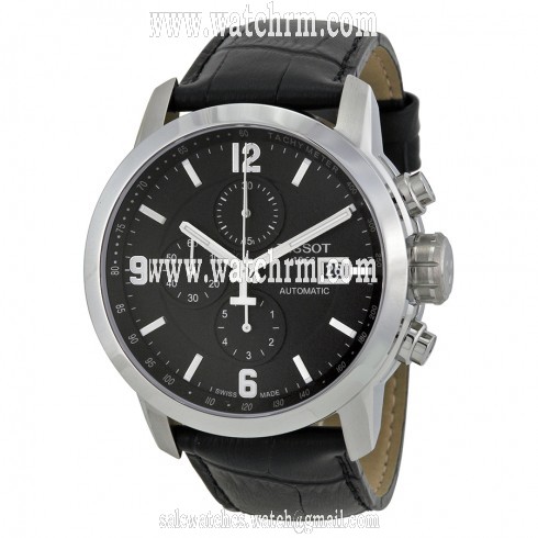 Tissot PRC 200 Automatic Chronograph Black Dial Black Leather Men's Watch T0554271605700