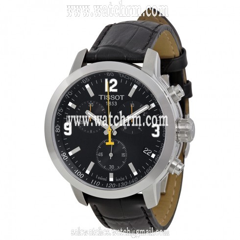 Tissot PRC 200 Chronograph Black Dial Black Leather Men's Watch T0554171605700