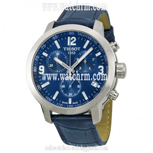Tissot PRC 200 Chronograph Blue Dial Blue Leather Men's Watch T0554171604700