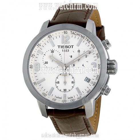 Tissot PRC 200 Chronograph White Dial Brown Leather Men's Watch T0554171601701