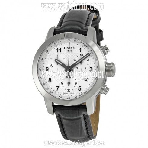 Tissot PRC200 Chronograph Silver Dial Black Leather Ladies Watch T0552171603202