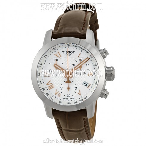 Tissot PRC200 Chronograph Silver Dial Brown Leather Ladies Watch T0552171603302