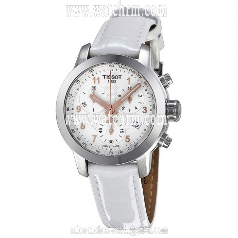 Tissot PRC200 Chronograph Silver Dial White Leather Ladies Watch T0552171603201