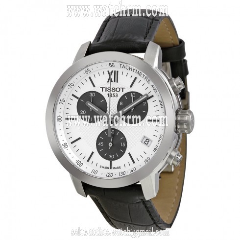 Tissot PRC200 Chronograph White Dial Black Leather Men's Watch T0554171603800