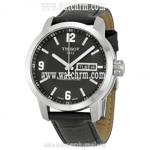 Tissot PRC200 Powermatic 80 Automatic Black Dial Black Leather Men's Watch T0554301605700