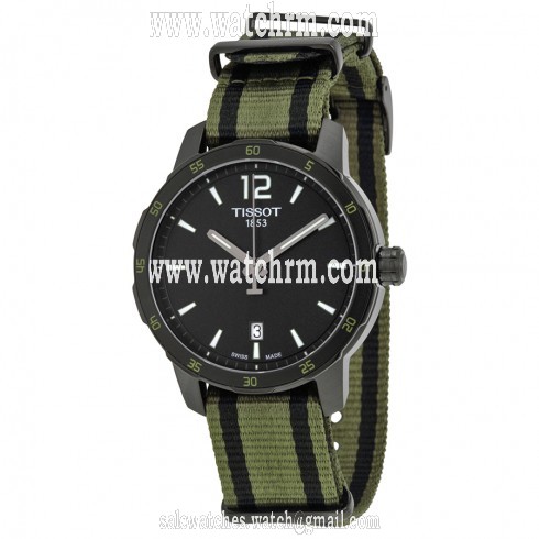 Tissot Quickster Black Dial Green and Black Nylon Men's Watch T0954103705700