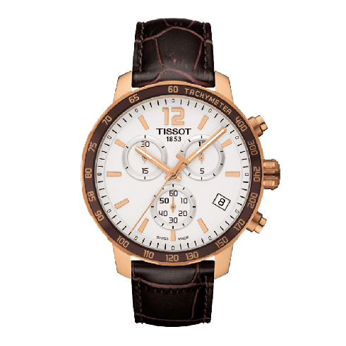 Tissot Quickster Chrono Silver Dial Brown Alligator Leather Men's Watch T095.417.36.037.00