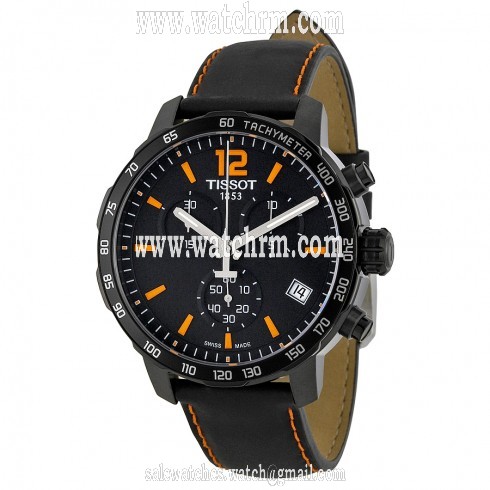 Tissot Quickster Chronograph Black Dial Black Leather Men's Watch T0954173605700