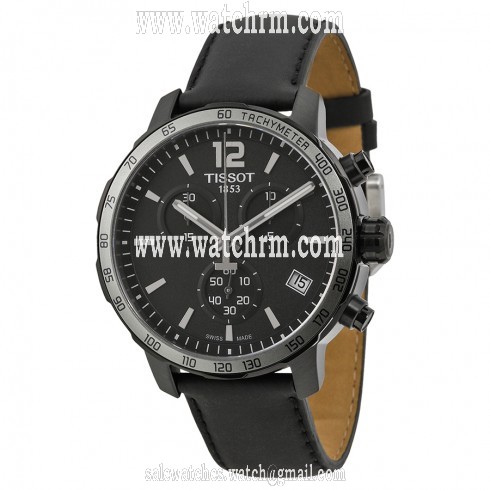 Tissot Quickster Chronograph Black Dial Black Leather Men's Watch T0954173605702
