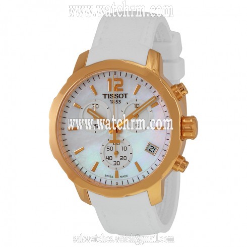 Tissot Quickster Chronograph Mother Of Pearl Dial White Silicon Band Gold-tone Steel Case Men's Sports Watch T0954173711700