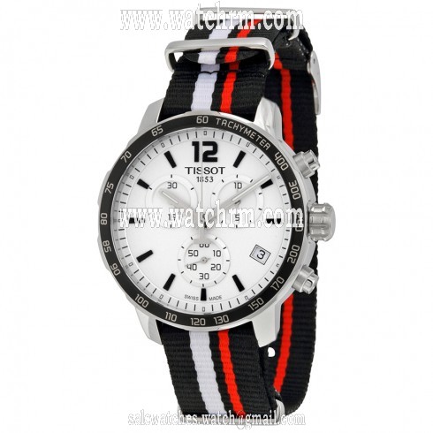 Tissot Quickster Chronograph Silver Dial Black White and Red Synthetic Band Men's Sports Watch T0954171703701