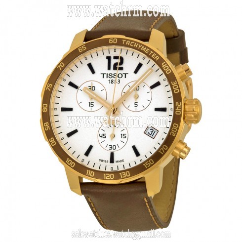 Tissot Quickster Chronograph Silver Dial Brown Leather Gold Stainless Steel Case Men's Watch T095.417.36.037.02