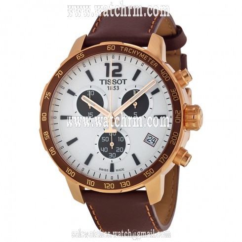 Tissot Quickster Chronograph Silver Dial Brown Leather Men's Sports Watch T095.417.36.037.01