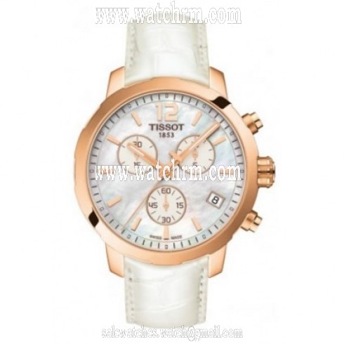 Tissot Quickster Chronograph White Mother Of Pearl Dial White Leather Gold-tone Steel Case Men's Watch T095.417.36.117.00
