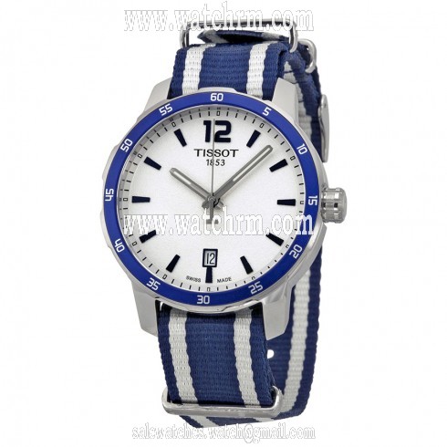 Tissot Quickster Silver Dial Blue and White Stripe Nylon Unisex Watch T0954101703701
