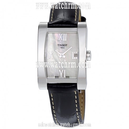 Tissot T-Lady Generosi-T White Mother of Pearl Dial Black Leather Ladies Watch T007.309.16.113.02