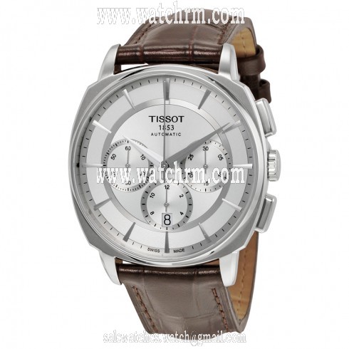 Tissot T-Lord Automatic Chronograph Silver Dial Black Leather Men's Watch T0595271603100