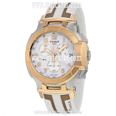 Tissot T-Race Chronograph White Dial White and Rose Gold-tone Silicone Men's Watch T0484172701200