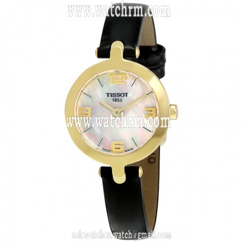 Tissot T-Trend Flamingo Mother of Pearl Dial Black Leather Ladies Watch T003.209.36.117.00