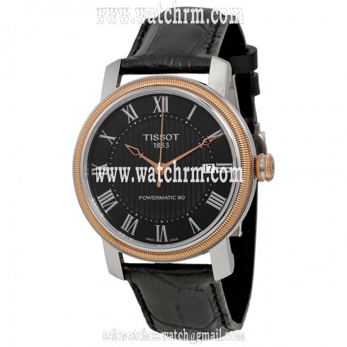 Tissot T-Classic Bridgeport Powermatic 80 Black Dial Black Leather Men's Watch T0974072605300