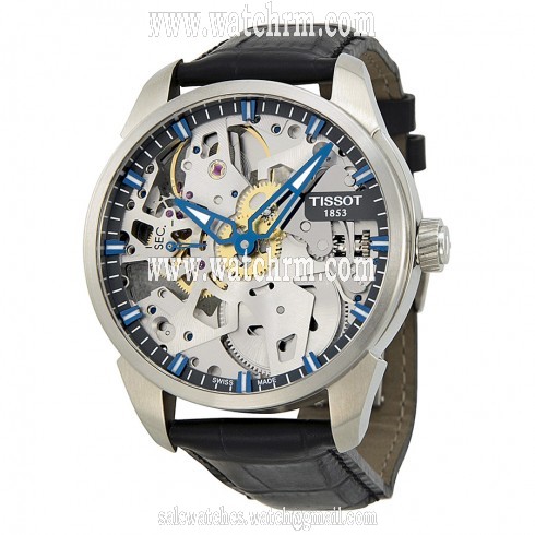 Tissot T-Complication Squelette Skeleton Dial Black Leather Men's Watch T0704051641100