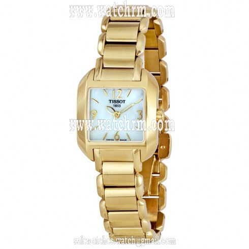 Tissot T-Wave White Mother of Pearl Dial Gokld PVD Ladies Watch T02.5.285.82