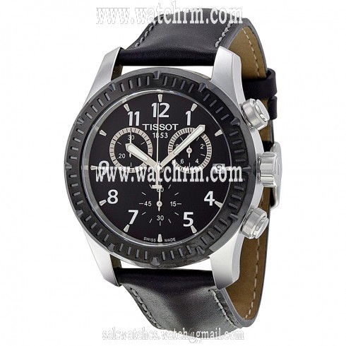 Tissot V8 Chronograph Black Dial Black Leather Men's Watch T0394172605700