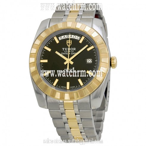 Tudor Date and Day Classic Automatic Black Dial Stainless Steel and Yellow Gold Men's Watch 23013-BKSTT