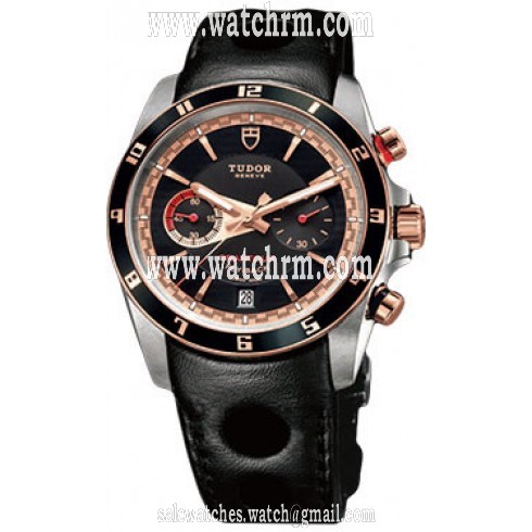 Tudor Grantour Black Dial Black Leather Men's Watch 20551N-BKLS