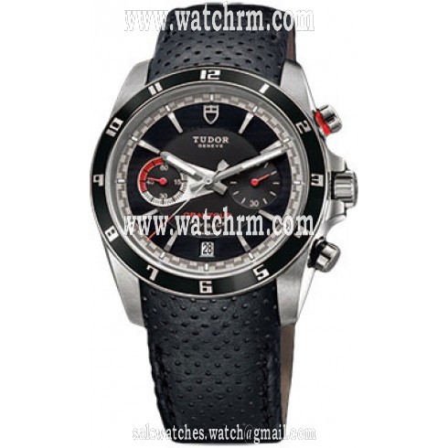 Tudor Grantour Black Dial Chronograph Black Leather Men's Watch 20550N-BKMCPL