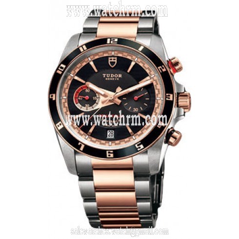 Tudor Grantour Black Dial Stainless Steel and Pink Gold Men's Watch 20551N-95731