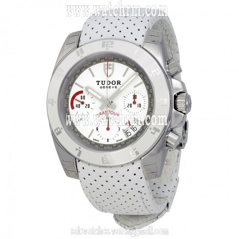 Tudor Grantour Chronograph White Dial White Microperforated Leather Men's Watch 20350W-WSWMCPL