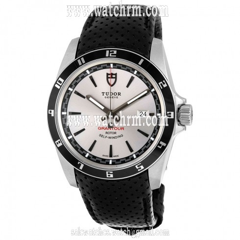 Tudor Grantour Silver Dial Black Microperforated Leather Men's Watch 20500N-SVSBKMCPL