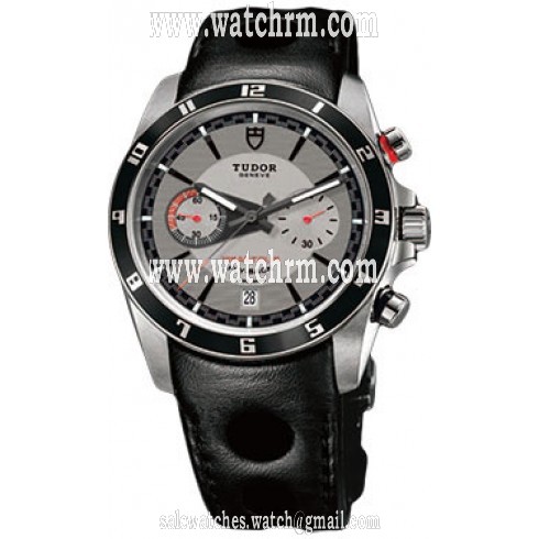 Tudor Grantour Silver Dial Chronograph Black Leather Men's Watch 20550N-SVLPL