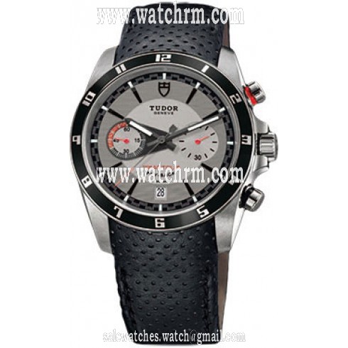 Tudor Grantour Silver Dial Chronograph Black Leather Men's Watch 20550N-SVMCPL