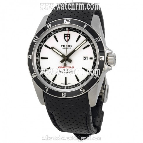 Tudor Grantour White Dial Black Microperforated Leather Men's Watch 20500N-WSBKMCPL