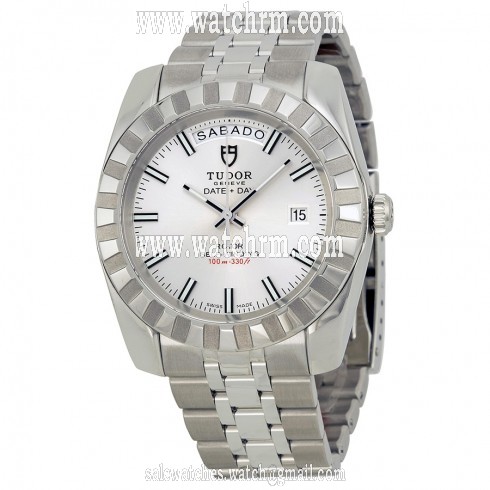 Tudor Date and Day Classic Silver Dial Stainless Steel Men's Watch 23010-SVSSS