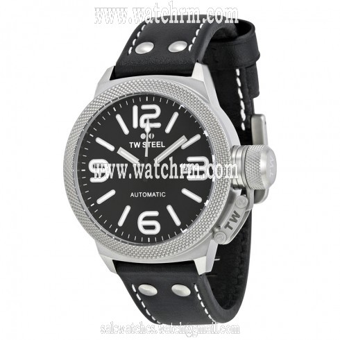 TW Steel Canteen Automatic Black Dial 45 MM Black Leather Men's Watch TWA950