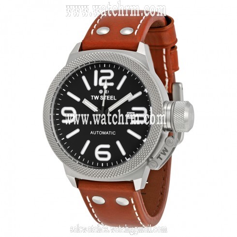 TW Steel Canteen Automatic Black Dial 45 MM Brown Leather Men's Watch TWA954