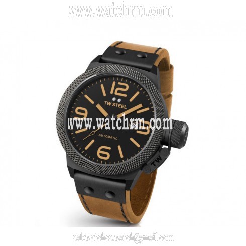 TW Steel Canteen Automatic Black Dial 45 MM Brown Leather Men's Watch CS45
