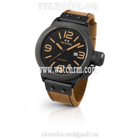 TW Steel Canteen Automatic Black Dial 50 MM Brown Leather Men's Watch CS45