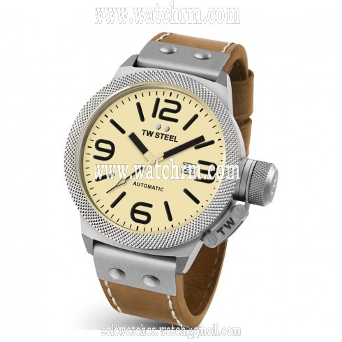 TW Steel Canteen Automatic Cream Dial 45 MM Brown Leather Men's Watch CS15