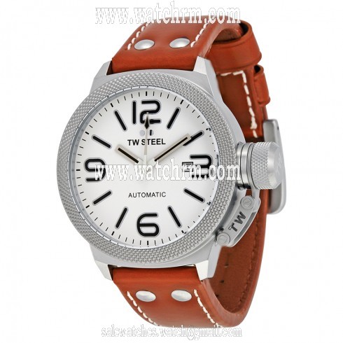 TW Steel Canteen White Dial 45 MM Brown Leather Automatic Men's Watch TWA956