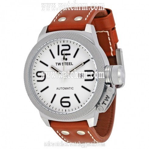 TW Steel Canteen White Dial Brown Leather Automatic Men's Watch TWA957
