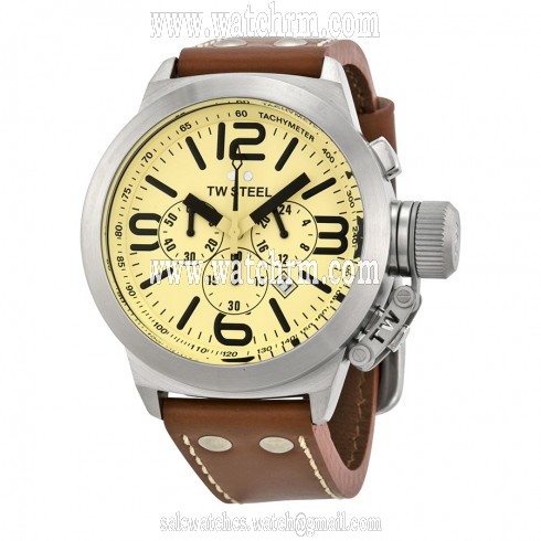 TW Steel Canteen Chronograph Cream Dial Brown Leather Men's Watch TW5