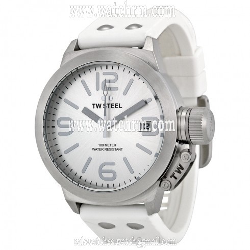 TW Steel Canteen Silver Dial White Rubber Unisex Watch TW535
