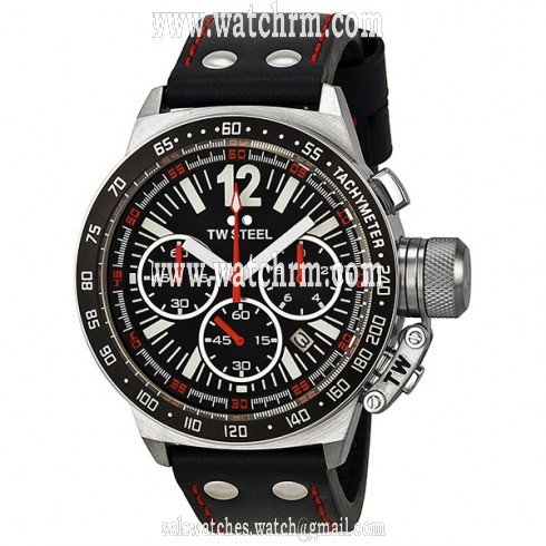 TW Steel CEO 45mm Chronograph Black Dial Black Leather Men's Watch CE1015R